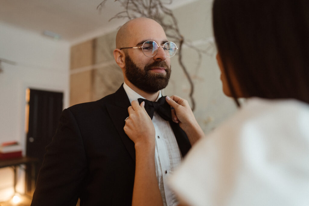 Groom getting ready for his wedding.
